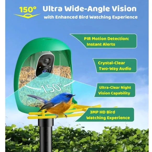HIXX® Bird Feeder w/ Camera Solar Power Live Bird Watching Camera w/ AI Identify - Picture 7 of 13